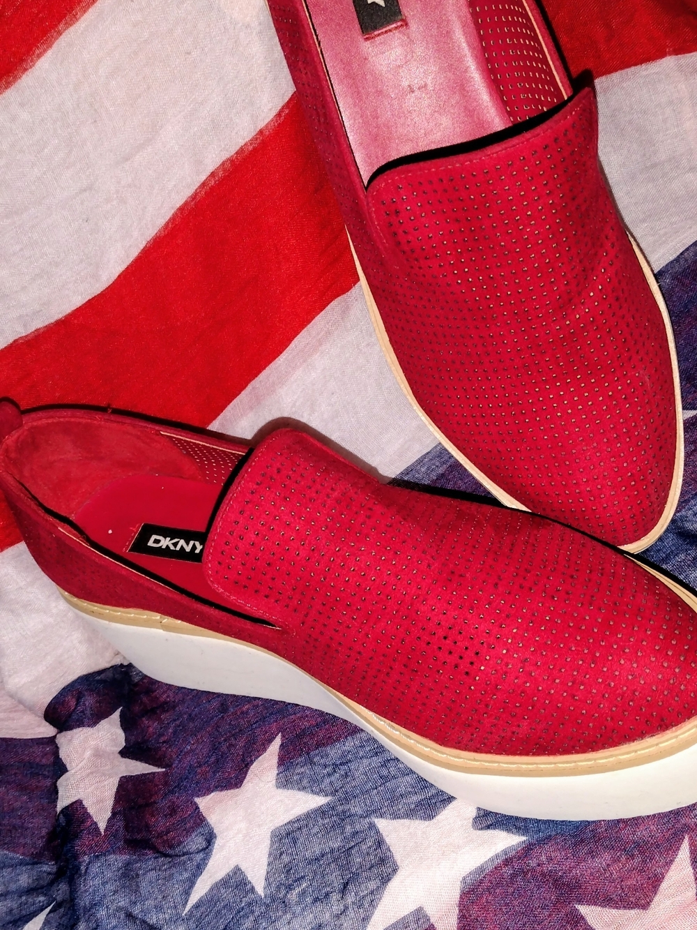 DKNY Women's Red Slip-On Faux Suede Platform Sneakers Size 9US